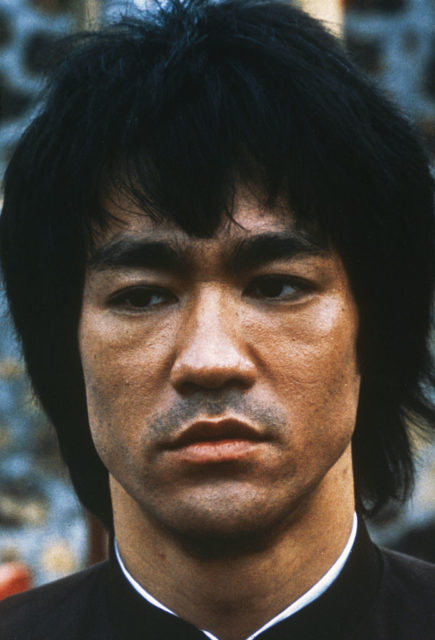 Close up of Bruce Lee during filming
