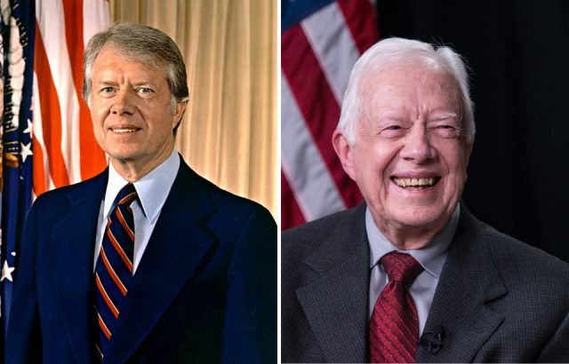 Presidential portrait of Jimmy Carter + Jimmy Carter smiling