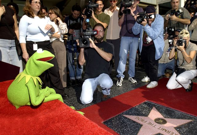 International television and movie star Kermit the Frog poses for the news media after receiving a star on the Hollywood Walk of Fame on November 14, 2002 in Hollywood, California. (Photo Credit: Vince Bucci/Getty Images)