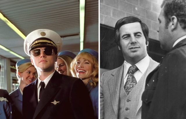 Left- Leonardo DiCaprio as Frank Abagnale Junior in the movie “Catch Me If You Can.” Right- The real Frank Abagnale Junior, circa 1978. (Photo Credit: Dreamworks Pictures/ MovieStills DB and Denver Post/ Getty Images)