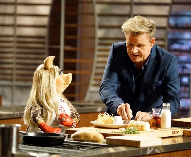 Miss Piggy and host / judge Gordon Ramsay in the all-new Junior Edition: The Muppets Take MASTERCHEF episode of MASTERCHEF (Photo Credit: FOX Image Collection via Getty Images)