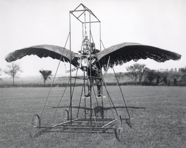 An early elaborate but unsuccessful ornithopter made with wings of willow, silk and feathers. (Photo Credit: SSPL/Getty Images)