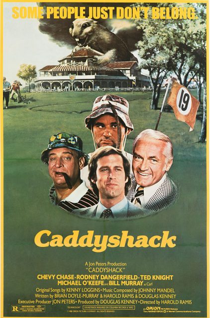 A poster for Harold Ramis’ 1980 comedy ‘Caddyshack’ starring Chevy Chase, Rodney Dangerfield, Bill Murray, and Ted Knight. (Photo Credit: Movie Poster Image Art/Getty Images)