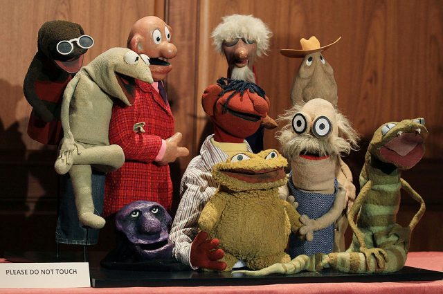 A collection of puppets, including the original Kermit the Frog (2L), is donated to the Smithsonian’s National Museum of American History. Jane Henson donated 10 of her late husband Jim Henson’s characters from “Sam and Friends” to the museum including the original Kermit the Frog. (Photo Credit: Mark Wilson/Getty Images)