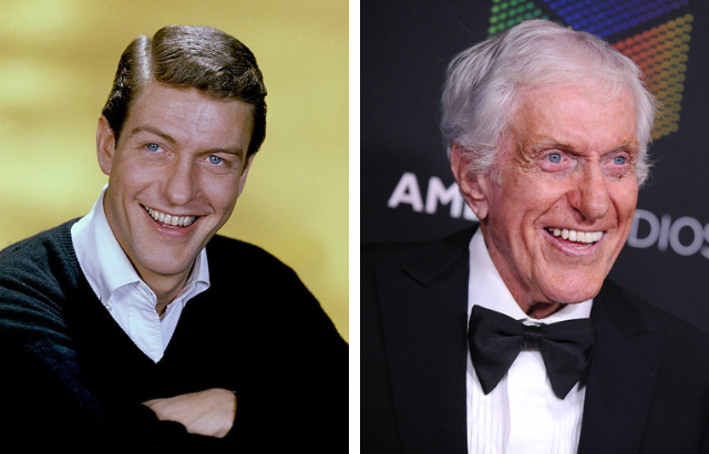 American actor and comedian Dick Van Dyke, circa 1960 (left). Right: Dick Van Dyke attends the 2017 AMD British Academy Britannia Awards at The Beverly Hilton Hotel on October 27, 2017 in Beverly Hills, California. (Photo Credit: Michael Ochs Archives / Getty Images and Jason LaVeris / FilmMagic)