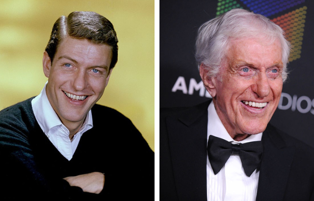 Portrait of Dick Van Dyke + Dick Van Dyke standing on a red carpet