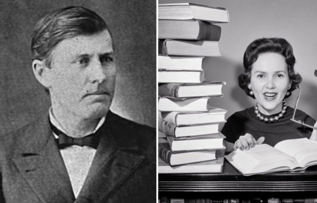 Townsend Murphy Zink and a woman librarian (Photo Credit: Dorian the Historian/FindaGrave & Debrocke/ClassicStock/Getty Images)