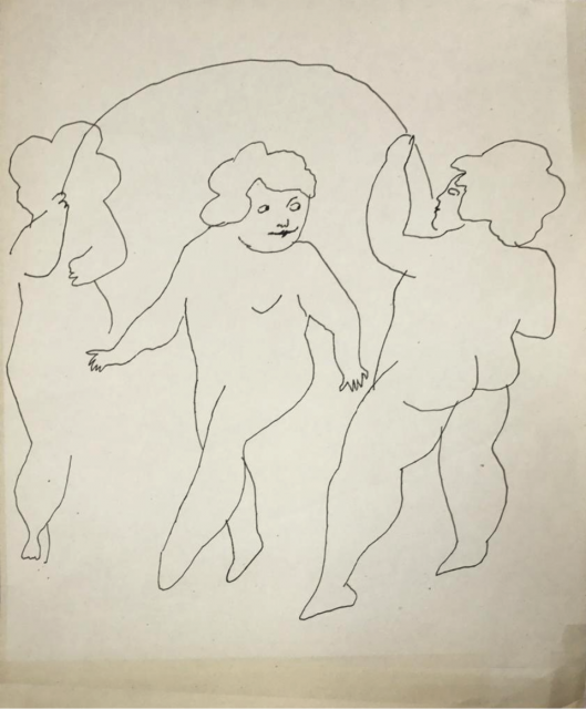 Three nude fairies playing jump rope