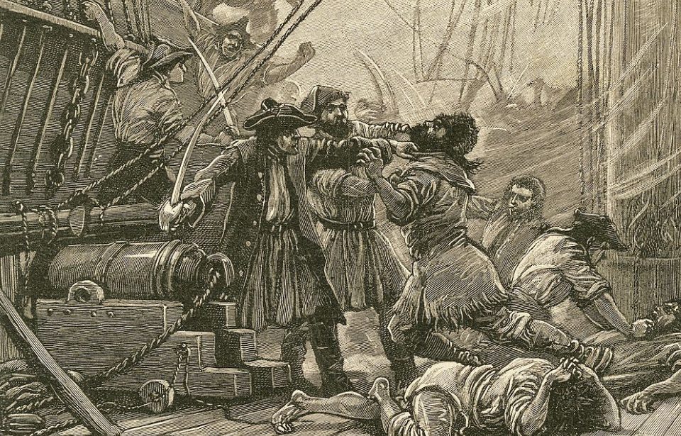 Pirates boarding a ship and overpower the crew: 18th century. (Photo Credit: Universal History Archive/Universal Images Group via Getty Images)