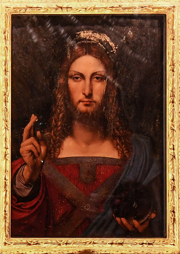 the Salvator Mundi hanging at exhibition in the museum of Naples