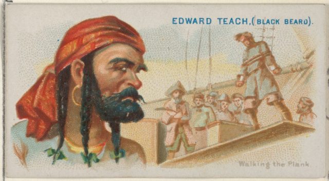 Edward Teach (Black Beard), Walking the Plank, from the Pirates of the Spanish Main series for Allen & Ginter Cigarettes, ca. 1888 (Photo Credit: Sepia Times/Universal Images Group via Getty Images)