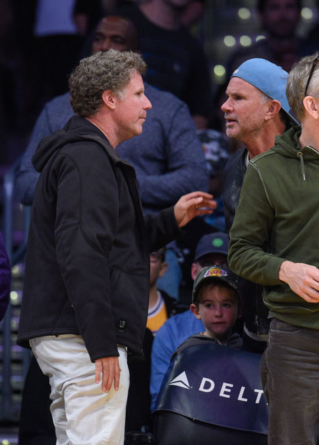 Will Ferrell and Chad Smith at a basketball game