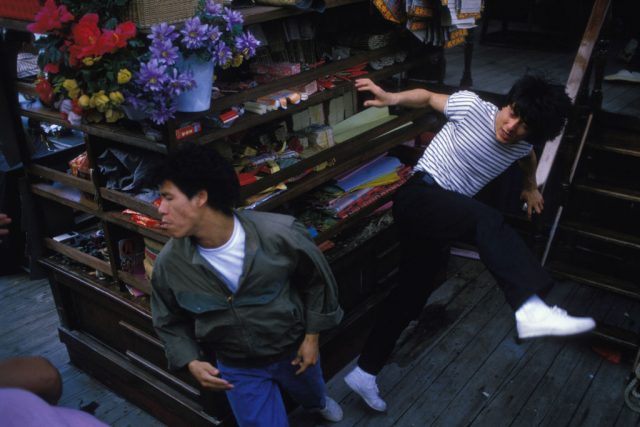 Actor Jackie Chan during the shooting of the movie The Protector in November 1984 in Hong Kong. (Photo by Pierre PERRIN / Gamma-Rapho via Getty Images)