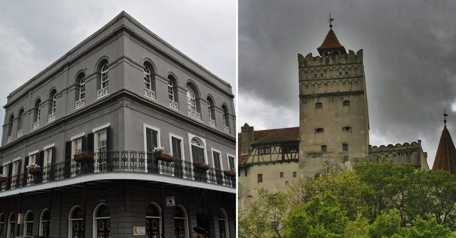 Lalaurie House, left, and Dracula’s Castle. (Photo Credit: Steven Wagner / Contributor & DANIEL MIHAILESCU / AFP via Getty Images)