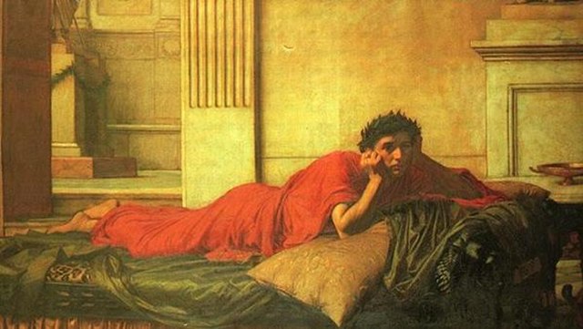 Painting of Emperor Nero lying on his stomach