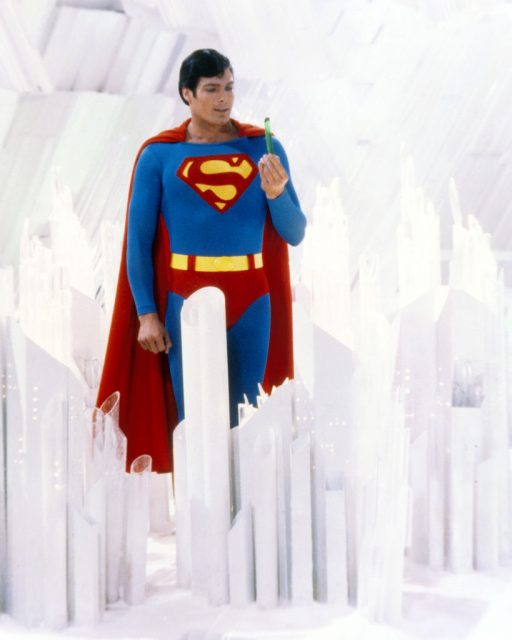 Superman, played by American actor Christopher Reeve, holds a green crystal at the Fortress of Solitude, in a promotional still from ‘Superman’, directed by Richard Donner, 1978. (Photo Credit: Silver Screen Collection/Getty Images)