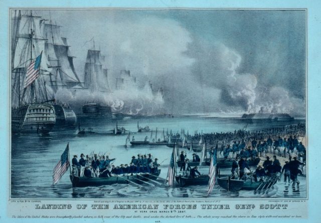 American troops landing at Veracruz during the Mexican-American War. Original Artist: By Nathaniel Currier. (Photo Credit: MPI/Getty Images)
