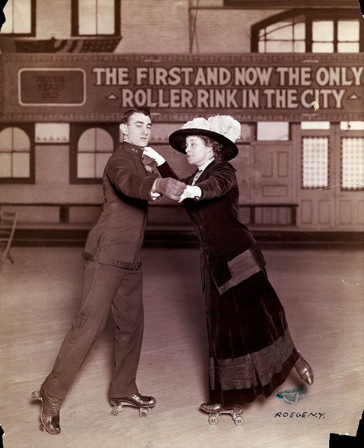 Couple skating in a New York City roller rink, circa 1910. (Photo Credit: Bettmann / Contributor)