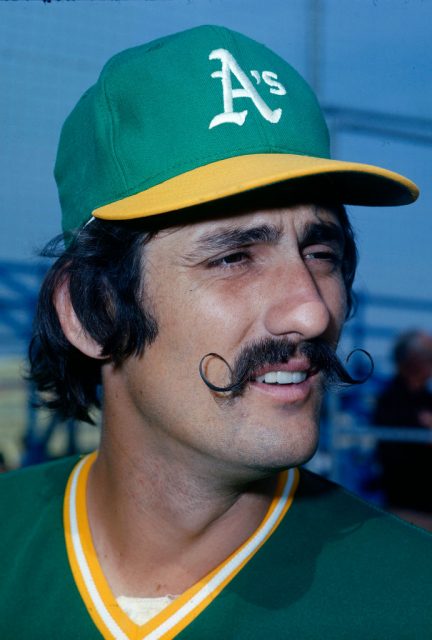 Rollie Fingers #34 of the Oakland Athletics looks on prior to the start of a Major League Baseball spring training game circa 1970