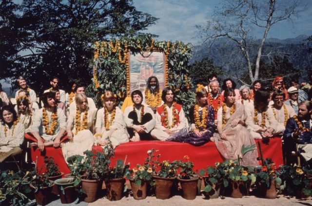 The Beatles and their wives at the Rishikesh in India with the Maharishi Mahesh Yogi