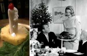 Candle salad in dim light + Mother serving her family Christmas dinner