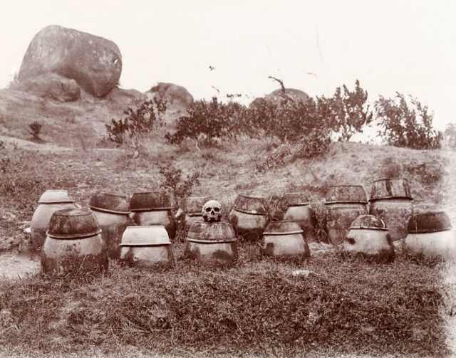 A number of burial urns