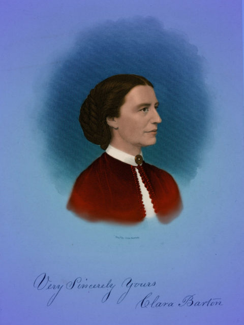 Illustration of Clara Barton on a blue background