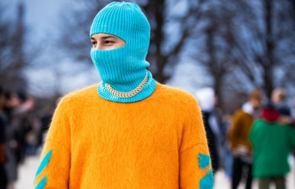Bright blue balaclava paired with orange sweater (Photo Credit: Claudio Lavenia / Getty Images)