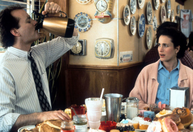 Bill Murray and Andie MacDowell in a scene from the film ‘Groundhog Day’, directed by Harold Ramis, 1993. (Photo Credit: Columbia Pictures/Getty Images)