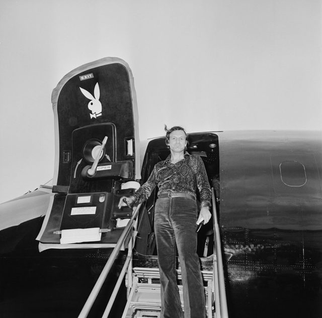 Hugh Hefner arriving in London, 1971