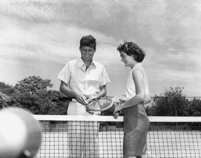 JFK and Jackie Kennedy playing tennis 