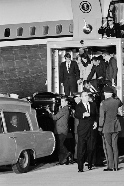 JFK's coffin loaded off Air Force One 