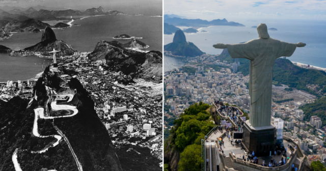 Aerial view of Rio de Janeiro in the 1930s + View of Rio de Janeiro from behind the Christ the Redeemer statue