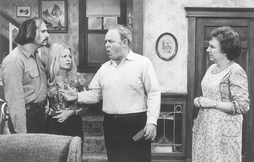 Rob Reiner, Sally Struthers, Carol O'Connor, and Jean Stapleton in a scene from the T.V. series "All In The Family." (Photo Credit: 
Bettmann / Contributor)