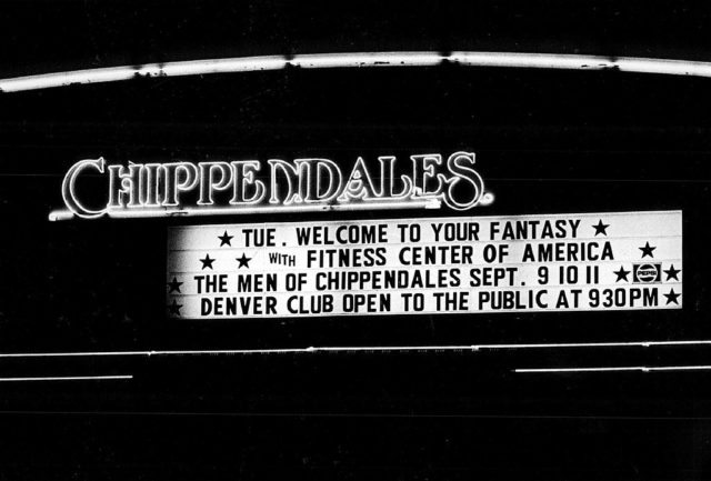 Neon sign outside of Chippendales
