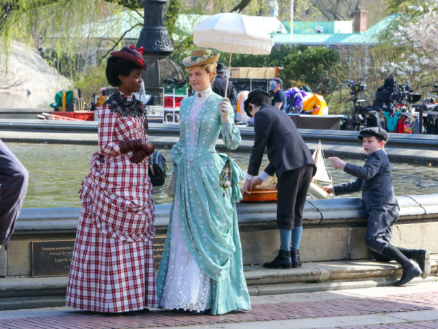 Denee Benton and Louisa Jacobson filming the Gilded Age 