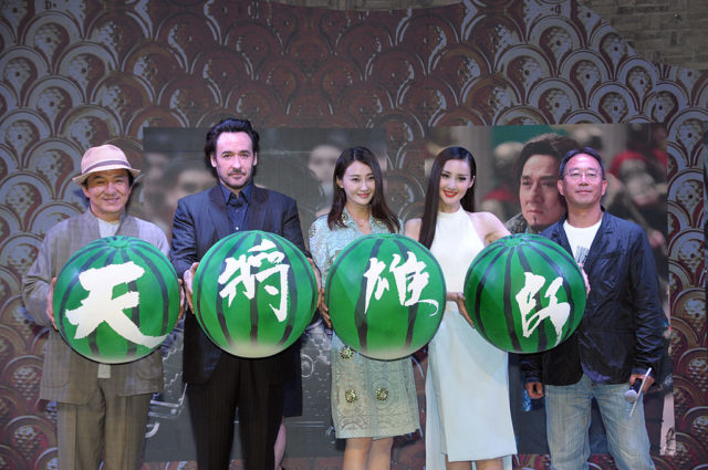Jackie Chan, John Cusack, Lin Peng, and Wang Ruoxin at the "Dragon Blade" press conference in China
