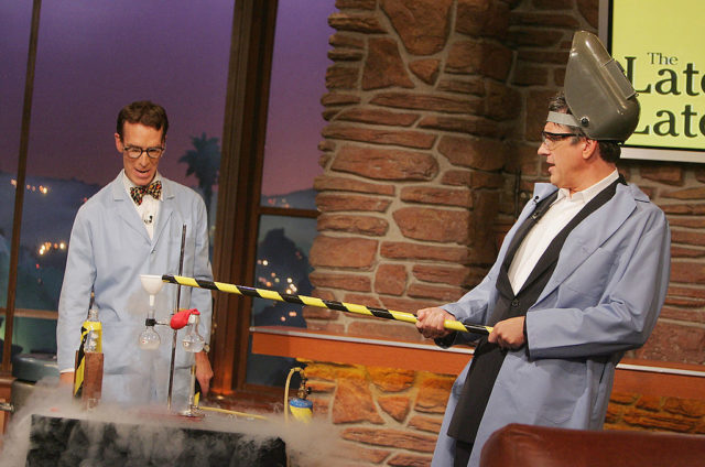 Bill Nye (L), “The Science Guy”, appears at “The Late Late Show with Craig Ferguson” at CBS Television City (Photo Credit: Kevin Winter/Getty Images)