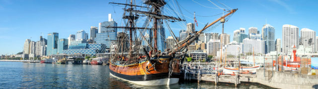 HM Bark Endeavour anchored