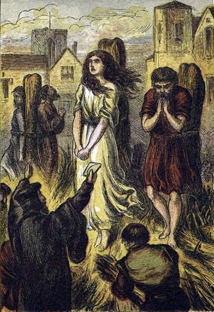 Illustration of Anne Askew being burned at the stake