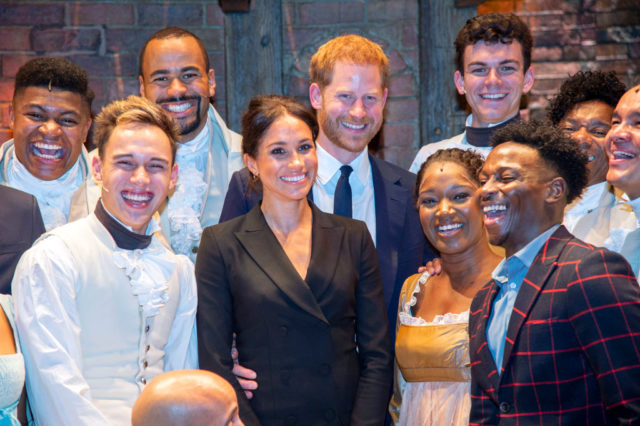 Meghan and Harry with the cast of 'Hamilton'