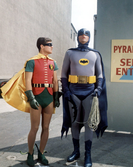 Burt Ward and Adam West on the set