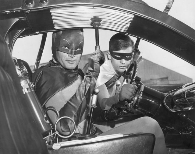 Batman and Robin in the Batmobile