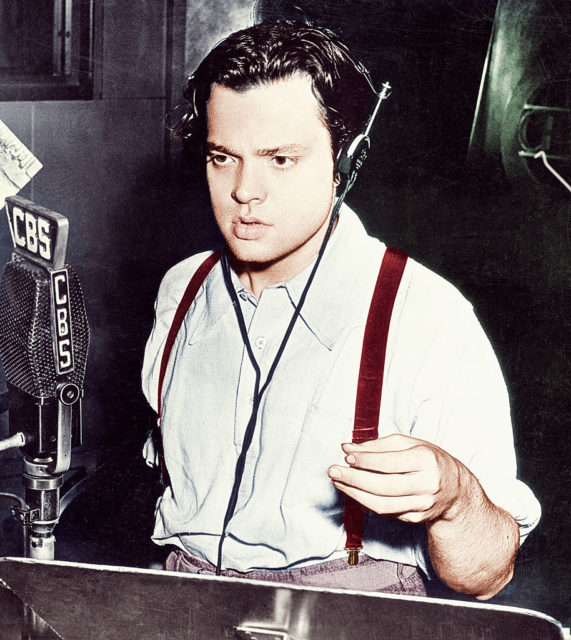 Orson Welles in the recording booth