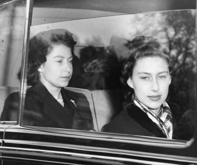The Queen and Princess Margaret in a car