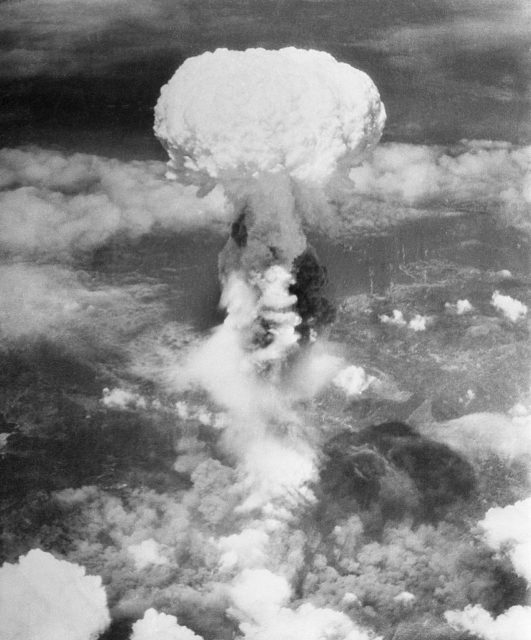 Mushroom cloud over the town of Nagasaki