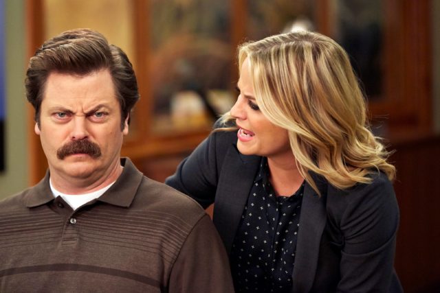 Nick Offerman and Amy Poehler in Parks and Rec