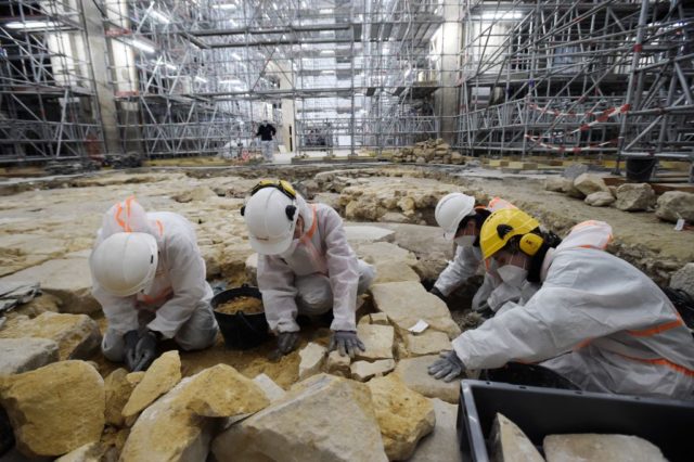 Archaeologists excavating the floor of the Notre Dame cathedral
