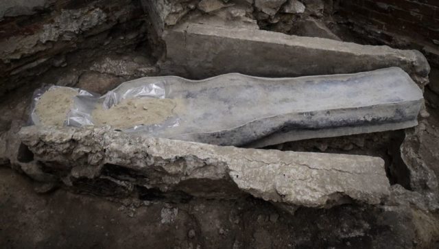 Lead sarcophagus at the Notre Dame cathedral