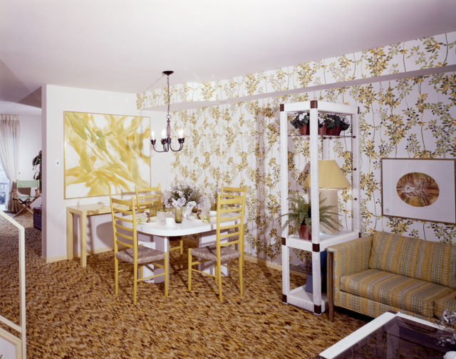 Patterned wallpaper in a 1970 home 